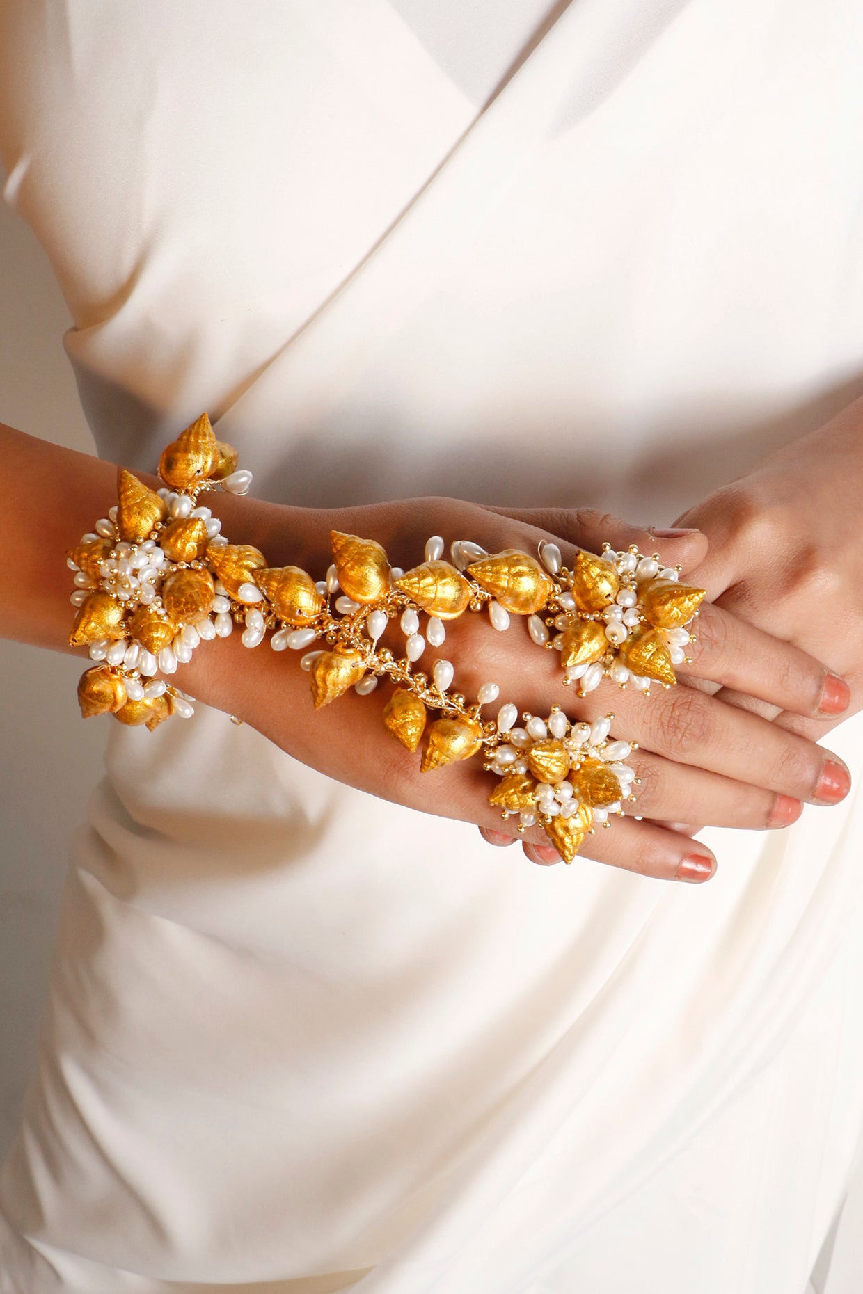 Gold Plated Shell & Pearl Haathphool