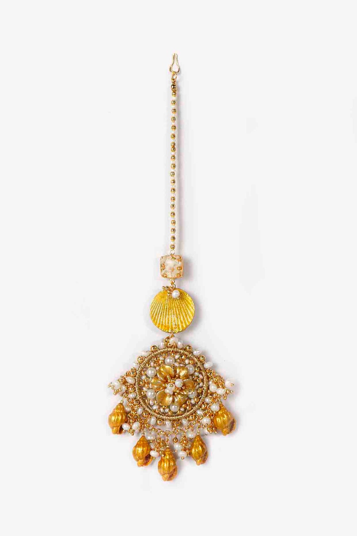 Gold Plated Shells Chandbali Maang Tikka