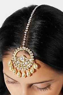 Gold Plated Pearls & Beads Maang Tikka