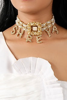 Gold Plated Enameled Stone Choker Necklace
