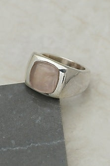 White Finish Rose Onyx Ring In Sterling Silver