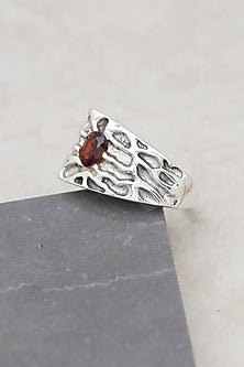 White Finish Garnet Ring In Sterling Silver