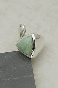 White Finish Aquamarine Ring In Sterling Silver