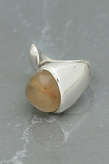White Finish Golden Quartz Ring In Sterling Silver