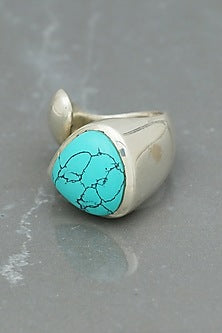 White Finish Turquoise Ring In Sterling Silver