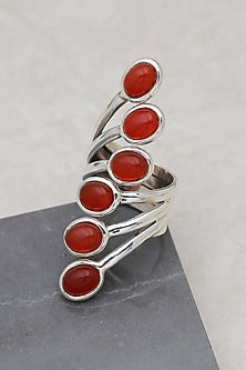 White Finish Red Onyx Pride Ring In Sterling Silver