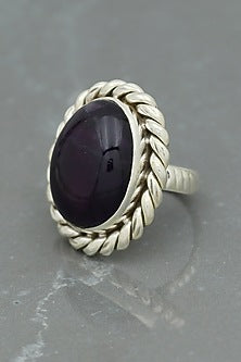 White Finish Amethyst Rope Ring In Sterling Silver