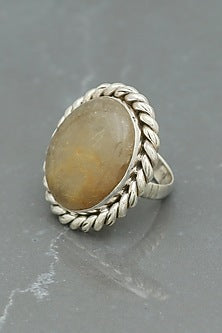 White Finish Black Gold Quartz Rope Ring In Sterling Silver