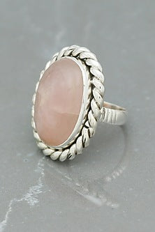 White Finish Rose Quartz Rope Ring In Sterling Silver