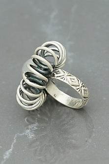 White Finish Moonstone Sunflower Ring In Sterling Silver