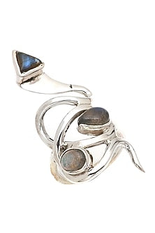 White Finish Labradorite Snake Ring In Sterling Silver
