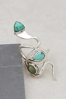 White Finish Turquoise Stone Snake Ring In Sterling Silver