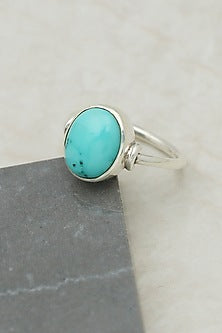 White Finish Turquoise Stone Ring In Sterling Silver