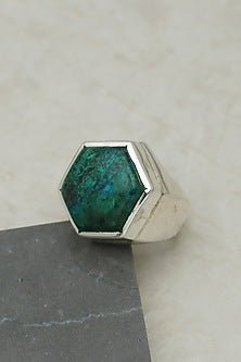 White Finish Chrysocolla Stone Chic Ring In Sterling Silver