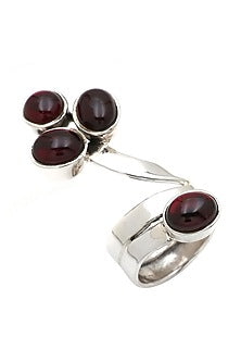 White Finish Garnet Sweet Cobra Ring In Sterling Silver