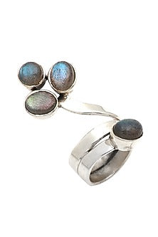 White Finish Labradorite Sweet Cobra Ring In Sterling Silver