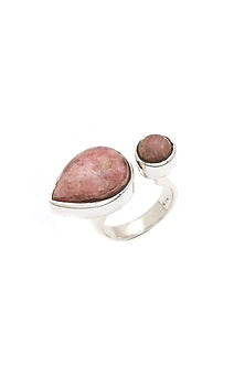 White Finish Rhodochrosite Teardrop Ring In Sterling Silver