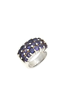 White Finish Iolite Gemstone Ring In Sterling Silver
