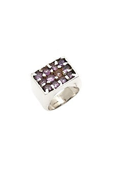 White Finish Amethyst Boho Ring In Sterling Silver