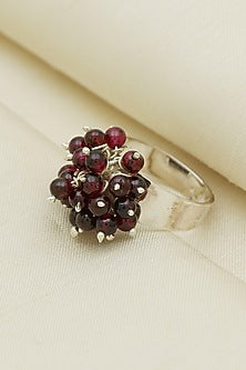 White Finish Garnet Heritage Puai Ring In Sterling Silver