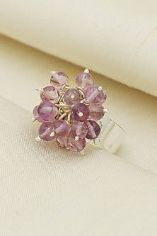 White Finish Amethyst Heritage Puai Ring In Sterling Silver