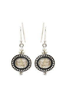Oxidised Finish Quartz Tribal Dangler Earrings In Sterling Silver