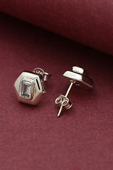 Oxidised Finish Zircon Stud Earrings In Sterling Silver