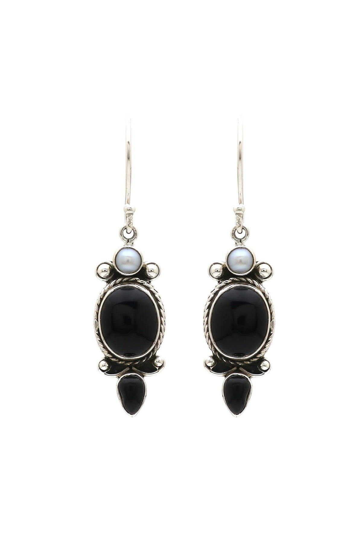 Oxidised Finish Black Onyx Dangler Earrings In Sterling Silver