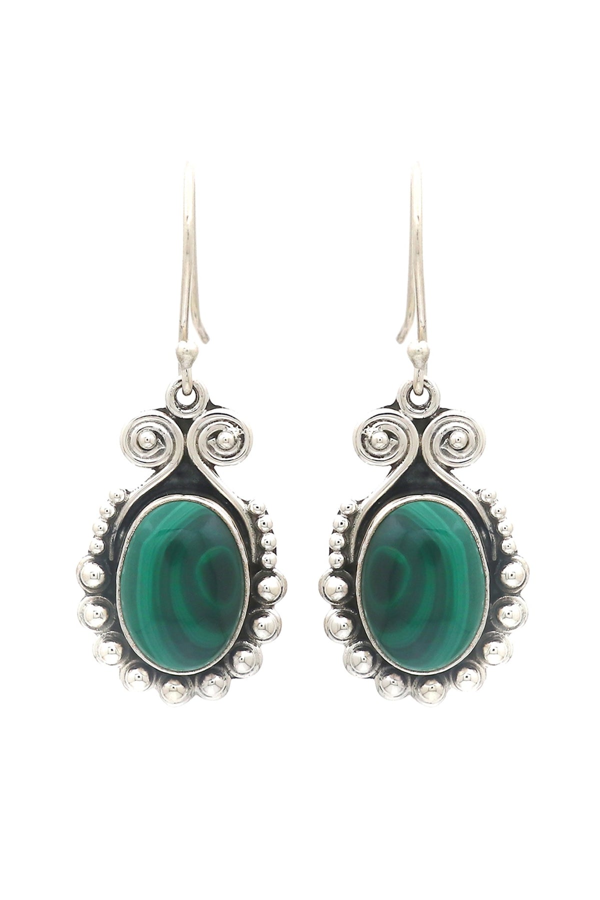 Oxidised Finish Melagite Dangler Earrings In Sterling Silver