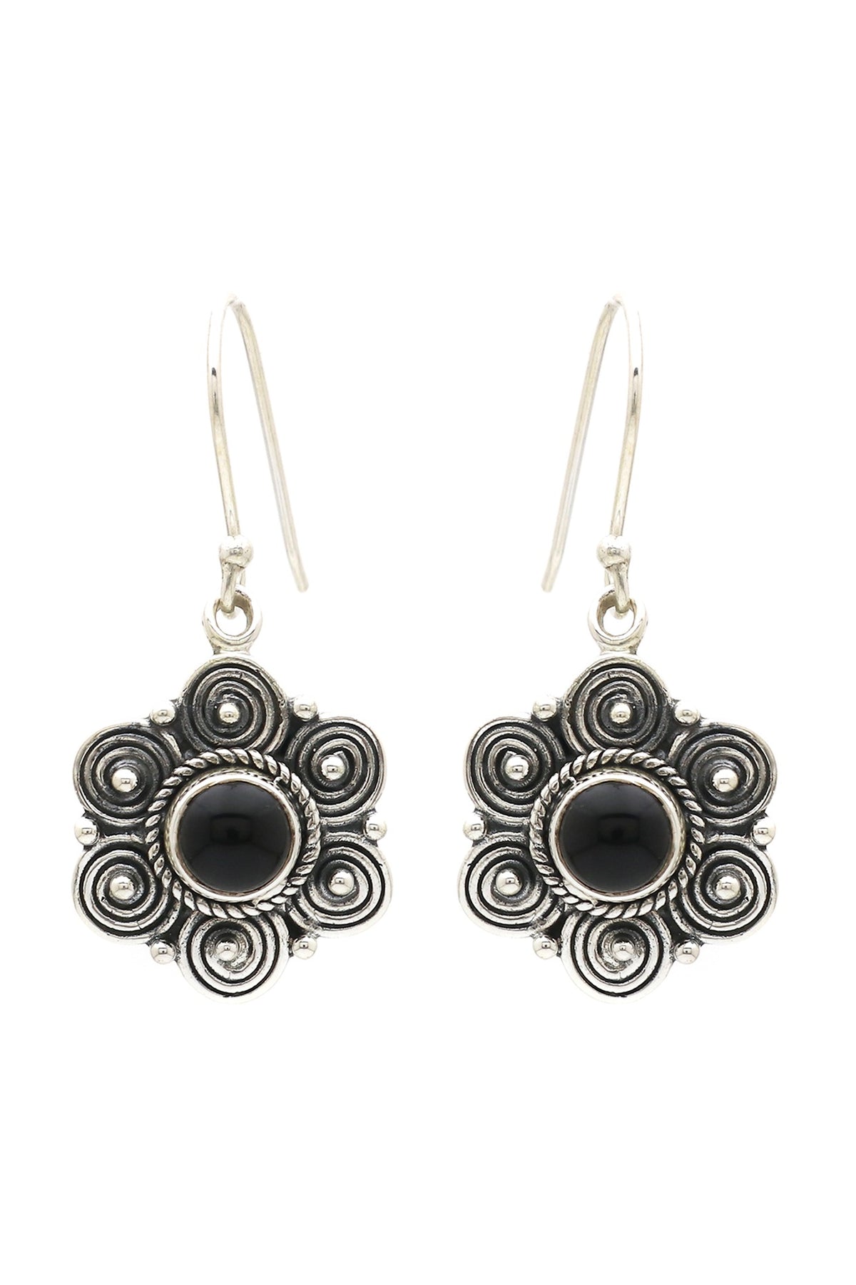 Oxidised Finish Black Onyx Dangler Earrings In Sterling Silver