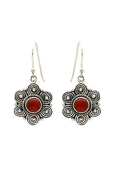 Oxidised Finish Red Onyx Dangler Earrings In Sterling Silver