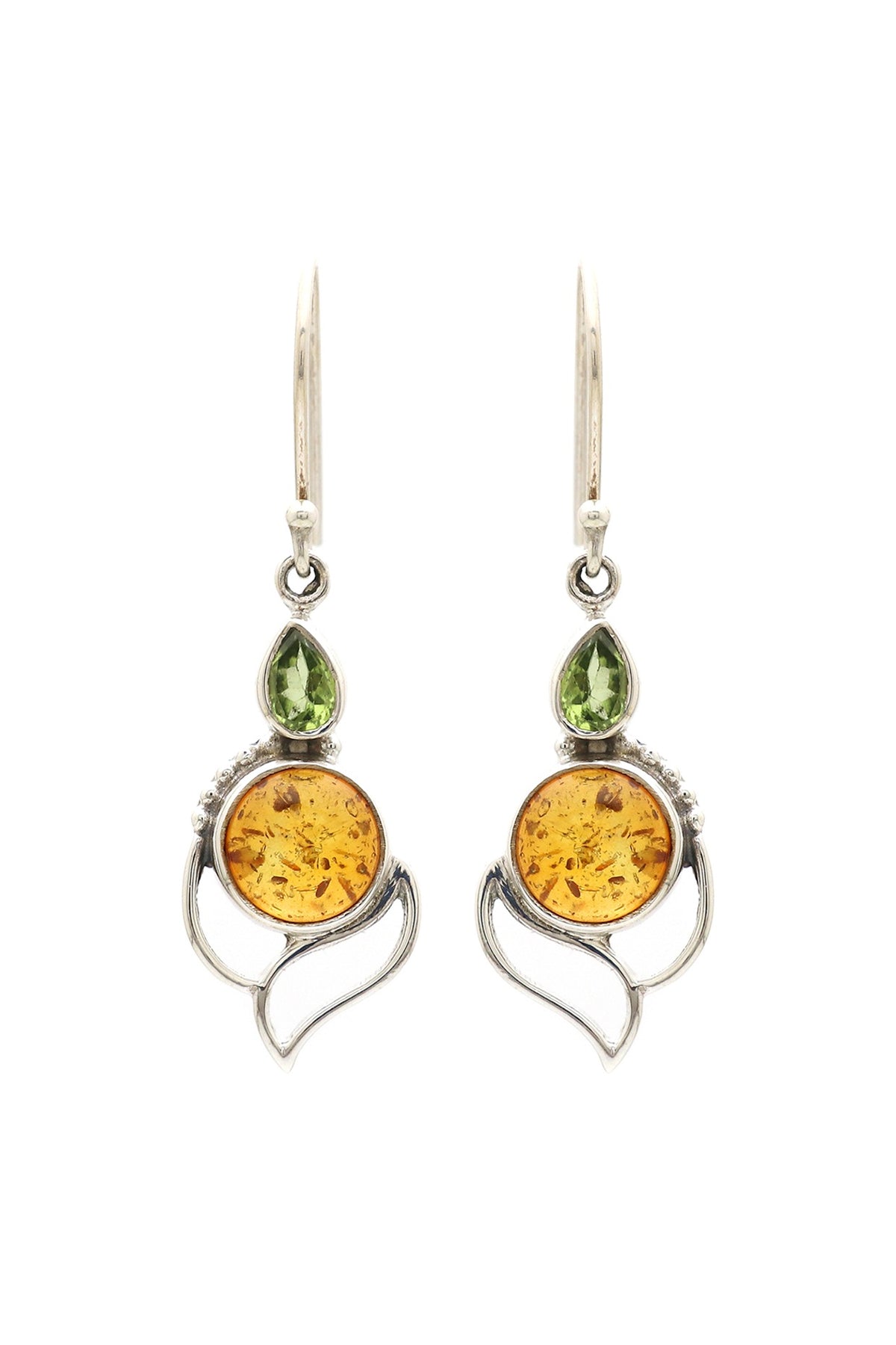 Oxidised Finish Amber Dangler Earrings In Sterling Silver