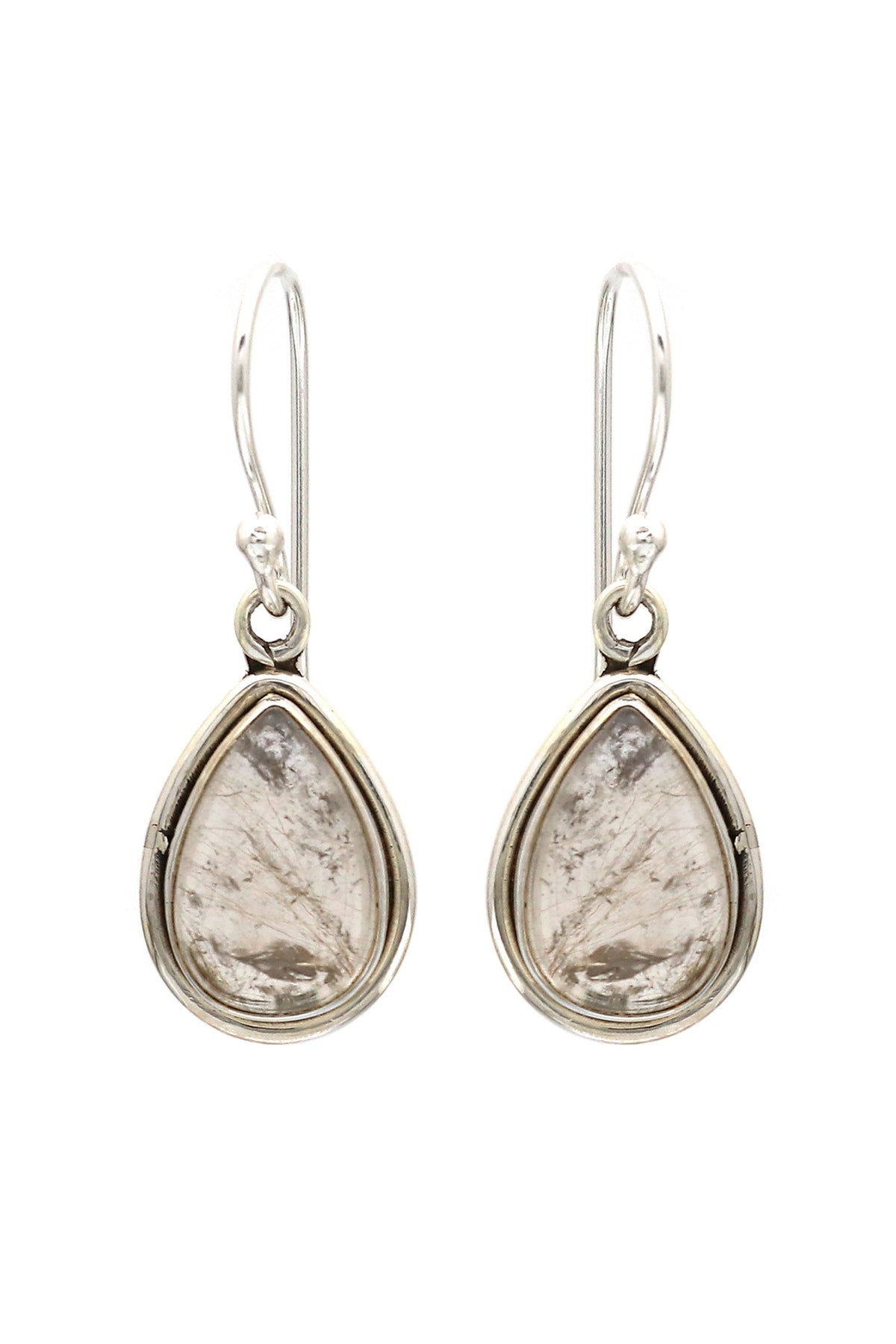 White Finish Gold Rutile Stone Dangler Earrings In Sterling Silver
