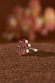 White Finish Red Onyx Ring In Sterling Silver