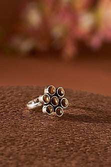 White Finish Tigers Eye Ring In Sterling Silver