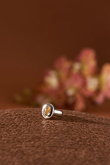 White Finish Gold Rutilated Quartz Ring In Sterling Silver