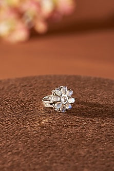 White Finish Moonstone Ring In Sterling Silver