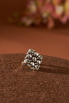 White Finish Peridot Ring In Sterling Silver