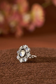 White Finish Moonstone Ring In Sterling Silver
