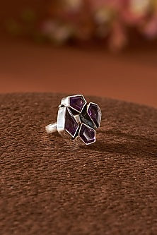 White Finish Amethyst Gemstone Ring In Sterling Silver