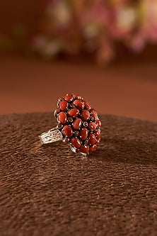White Finish Coral Gemstone Ring In Sterling Silver