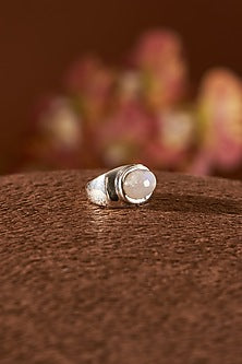 White Finish Moonstone Gemstone Ring In Sterling Silver