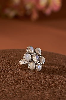 White Finish Moonstone Gemstone Ring In Sterling Silver