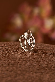 White Finish Gold Rutilated Quartz Gemstone Ring In Sterling Silver