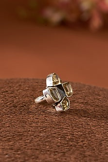 White Finish Citrine Gemstone Ring In Sterling Silver