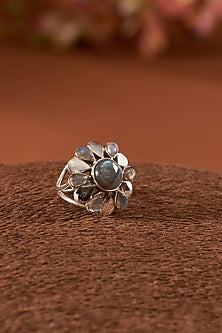 White Finish Labradorite Gemstone Ring In Sterling Silver