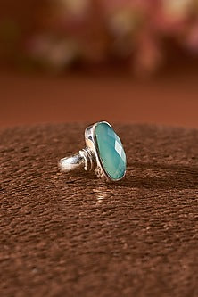 White Finish Chalcedony Gemstone Ring In Sterling Silver