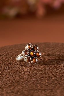 White Finish Amber Gemstone Ring In Sterling Silver