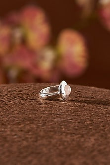 White Finish Rose Quartz Gemstone Ring In Sterling Silver