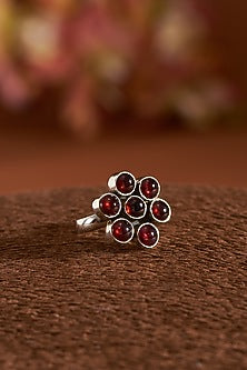 White Finish Garnet Gemstone Ring In Sterling Silver